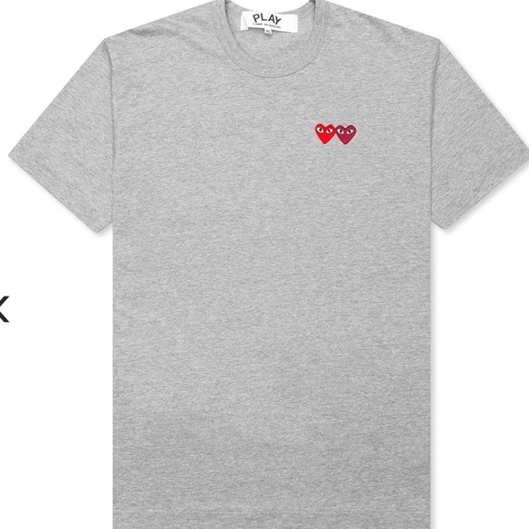 Comme des Garcons PLAY Tops - COMME DES GARCONS PLAY Gray Women's Cotton T-Shirt Double Embroidered Heart L